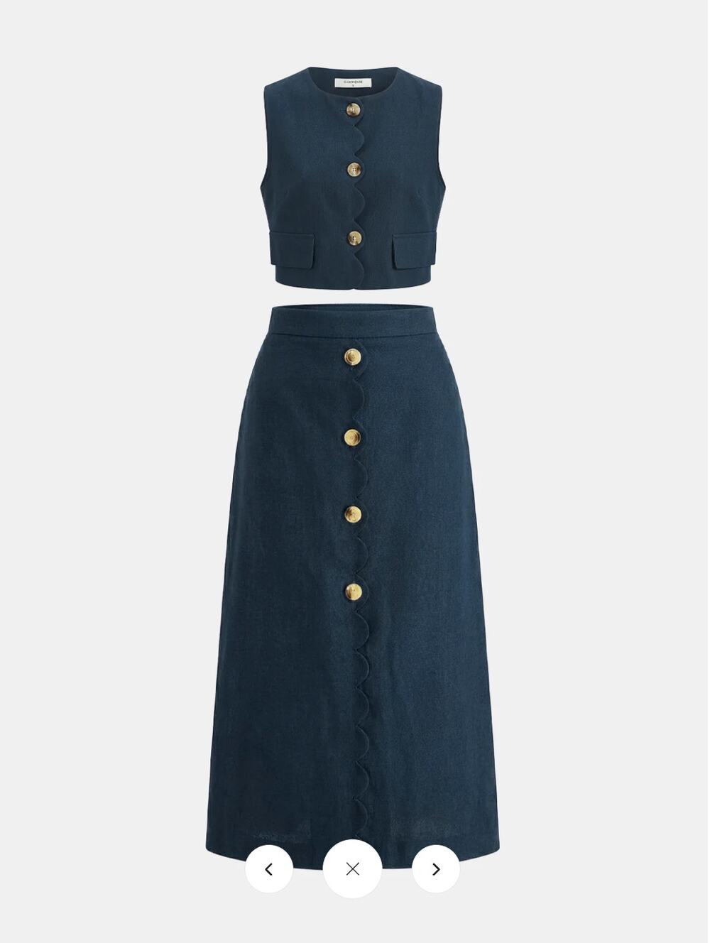 NWT Commense Cotton Linen Scallop Trim Vest & Skirt Set Sz S
